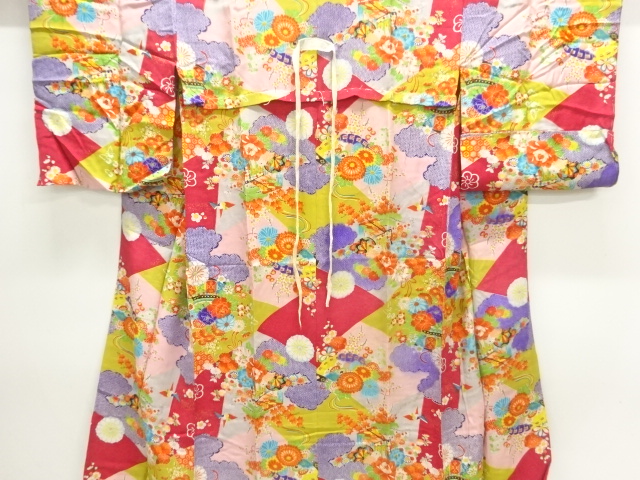 JAPANESE KIMONO / ANTIQUE JUBAN / SILK / KINSHA / FLOWER BASKET